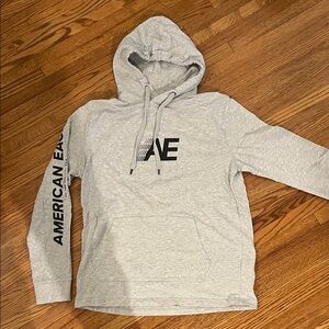 American Eagle Outfitters Light Gray Hoodie with Black Logo